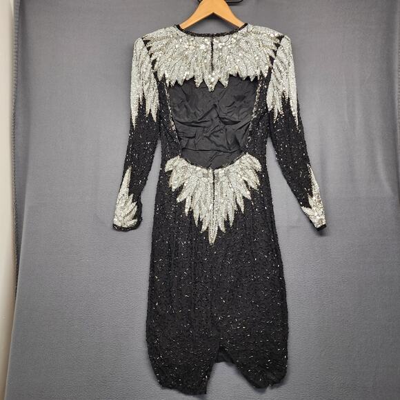 Vintage Womens Dress 4 Silk Beaded Sequin Black Stretch Evening Party Cocktail - Picture 2 of 16